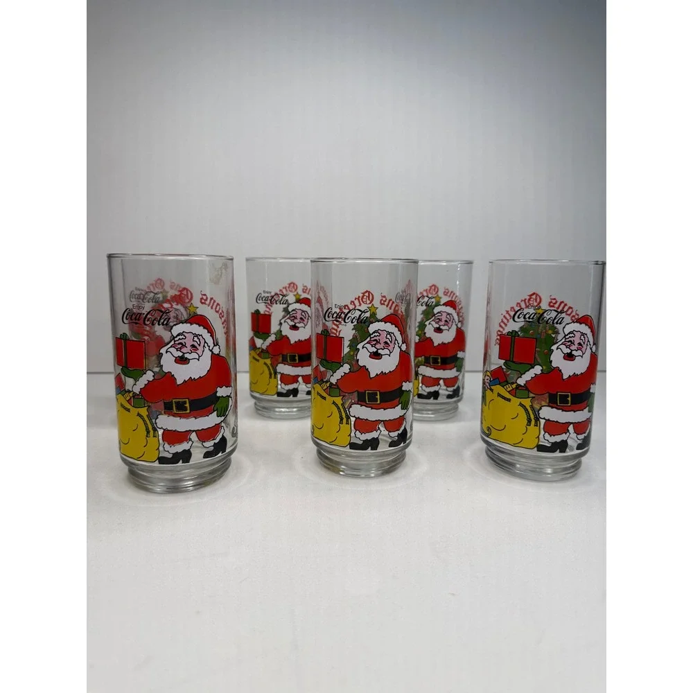 Set of 6 McCrory 100th Anniversary Coca-Cola Christmas Tumbler Glasses‎ Vintage
